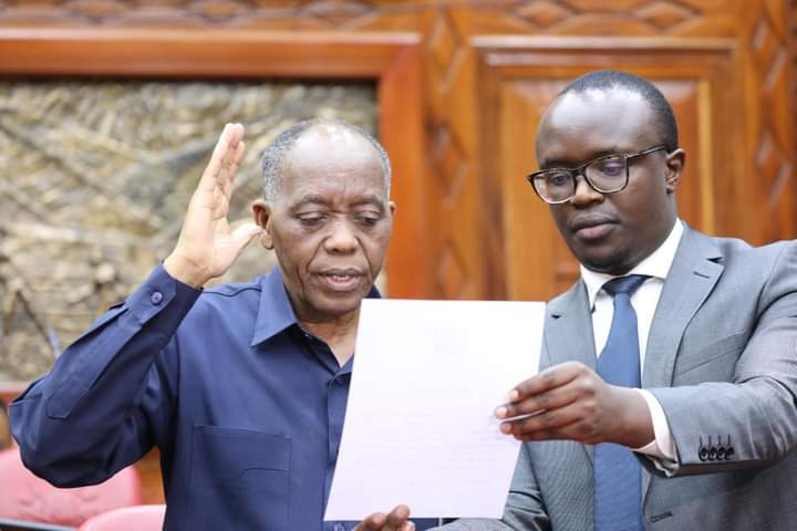 Dr Joseph Kinyua taking oath yesterday