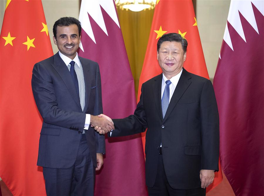 Chinese President Xi Jinping holds talks with Sheikh Tamim Bin Hamad al-Thani, emir of Qatar