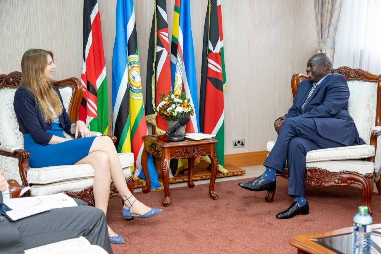 Deputy President Rigathi Gachagua meets outgoing UK envoy Jane Marriott when she paid him a courtesy call