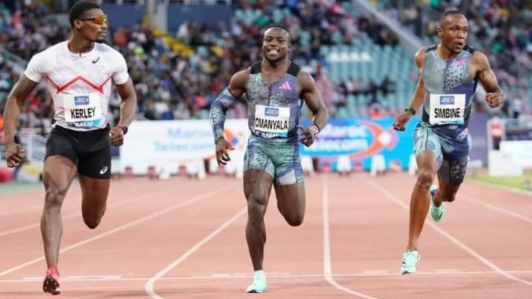 Ferdinand Omanyala Omanyala finishes third in the 100m race in the Rabat Diamond League