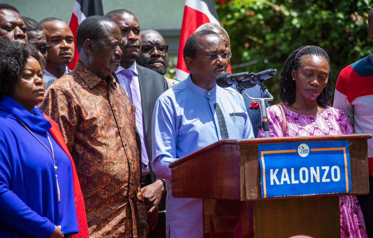 Opposition leader Raila Odinga was flanked by co-principals Kalonzo Musyoka and Martha Karua