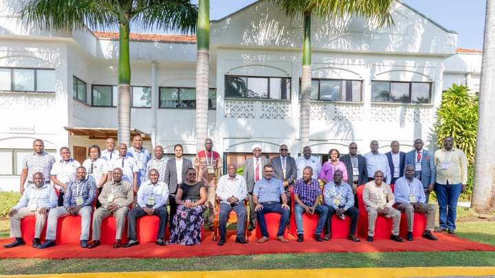 Deputy President Rigathi Gachagua pose for a photograph with other stakeholders after he officially opened the international Water and Sanitation conference on Monday.