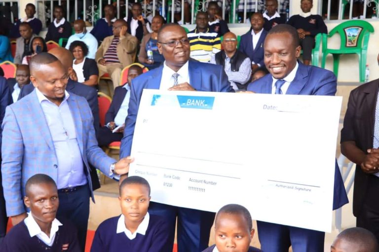 Kisii County governor Simba Arati at Gusii stadium during the distribution of cheques