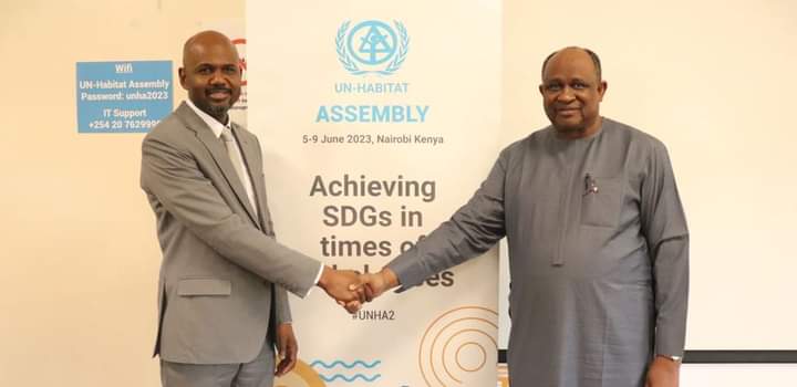 Shelter Afrique MD Thierno Habib Hann with Uganda's Housing Minister Namuganza Persis