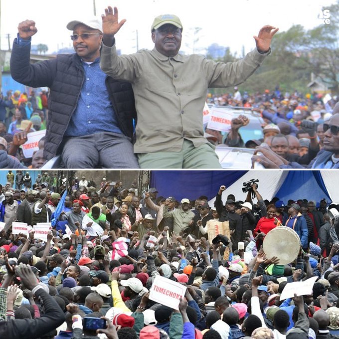 Azimio La Umoja-OKA leader Raila Odinga and former Murang'a Governor Mwangi wa Iria