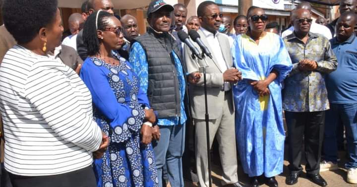 Azimio La Umoja coalition leaders addressing the media after visiting victims