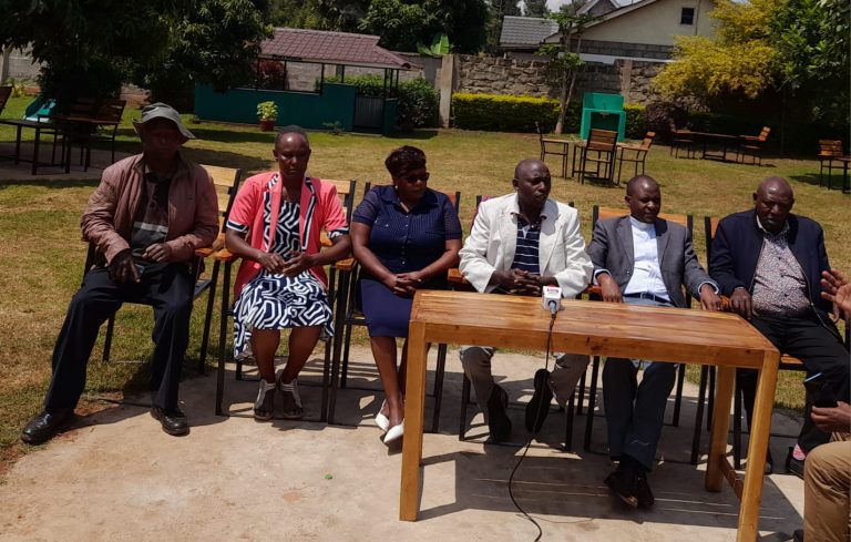 Nyeri County leaders addressing the media at Senior Chief Wambugu Palace in Nyeri town.