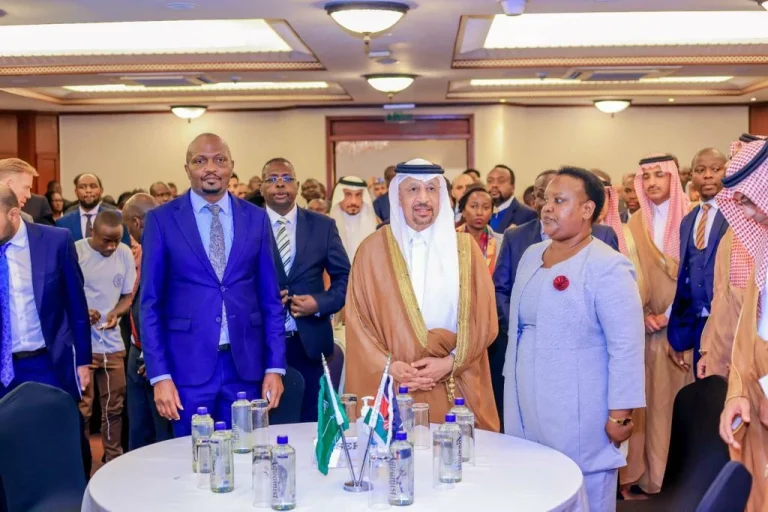 Trade and Investments Cabinet Secretary Moses Kuria with his Saudi counterpart Khalid Al Falih at the Kenya - Saudi Business Forum in Nairobi on July 12, 2023