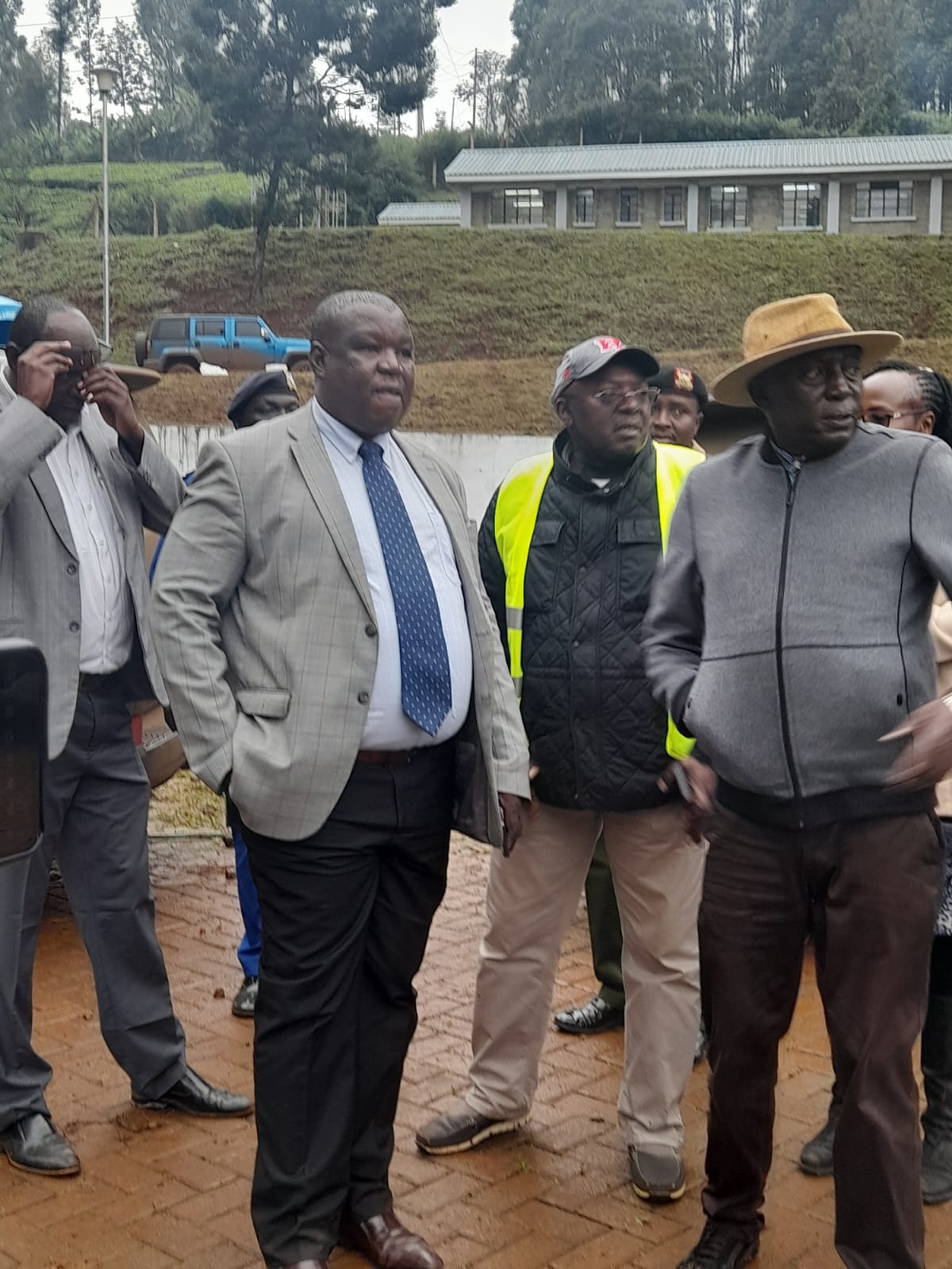 Nyeri County Commissioner Pius Murugu (Left), Othaya MP Wambugu Wainaina and Tana Water Works Development Agency Chairman Wanyaga Gathaka at Karege Sewerage Treatment Works in Othaya yesterday.
