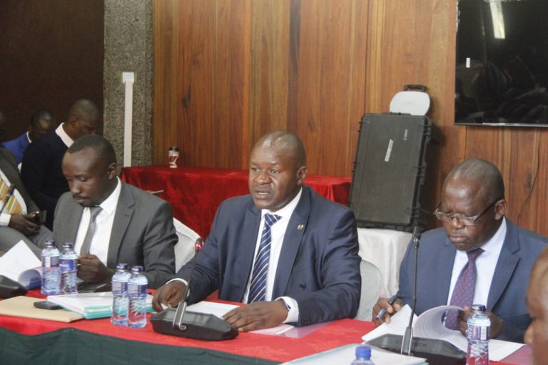 At the center is CEO Lake Victoria South Water Works development Agencies Mr Chrispine Juma and on the Right is Chairperson Cavince Odoyo