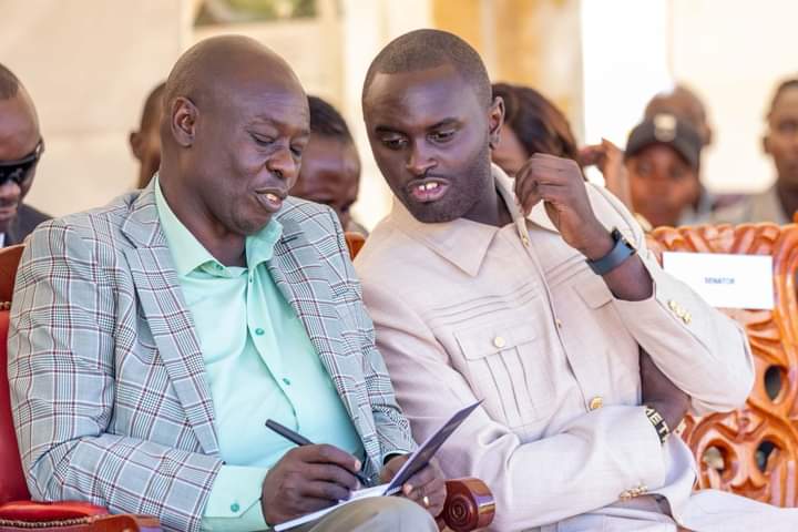 Deputy President Rigathi Gachagua confers with Nyandarua County Senator John Methu