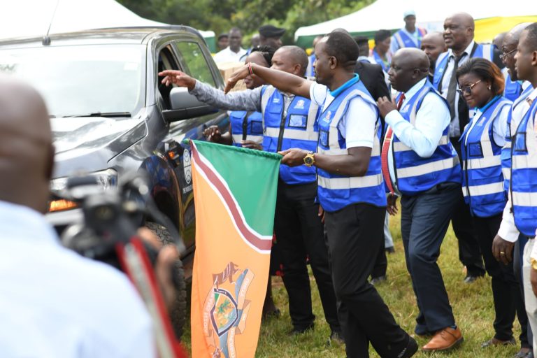 Governor George Natembeya during the flagging off 1682 health promoters kit in Trans Nzoia County