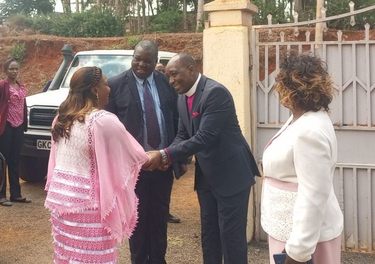 Pastor Dorcas Rigathi being received by Abundant New Life Church presiding Bishop Paul Wanjohi yesterday
