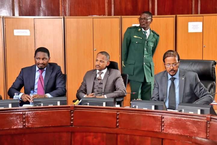PiC members from left; Mwangi Kiunjuri, Babu Owino and Adan Keynan during yesterday's session.