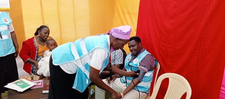 Tharaka Nithi governor Muthomi Njuki undergoes pressure test when he was commissioning Community Health Promoters in the county at his Ruguri official residence