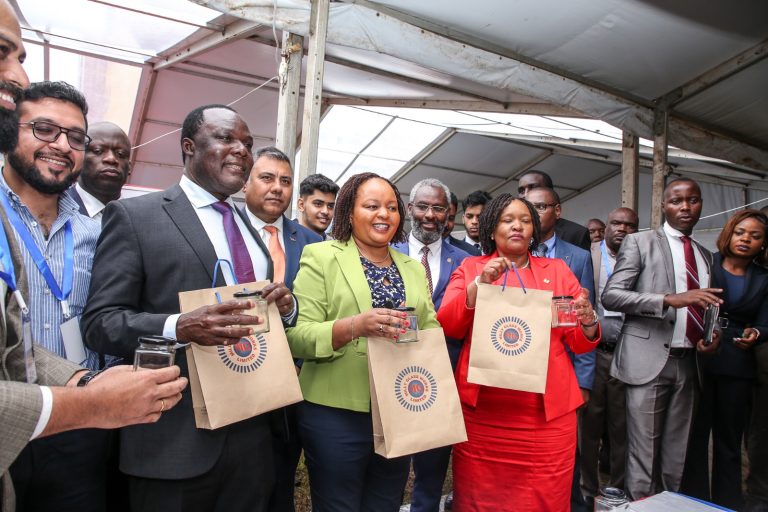 Industrialization Cabinet Secretary Rebecca Miano (in red), Kirinyaga County governor Ann Waiguru (in green top)
