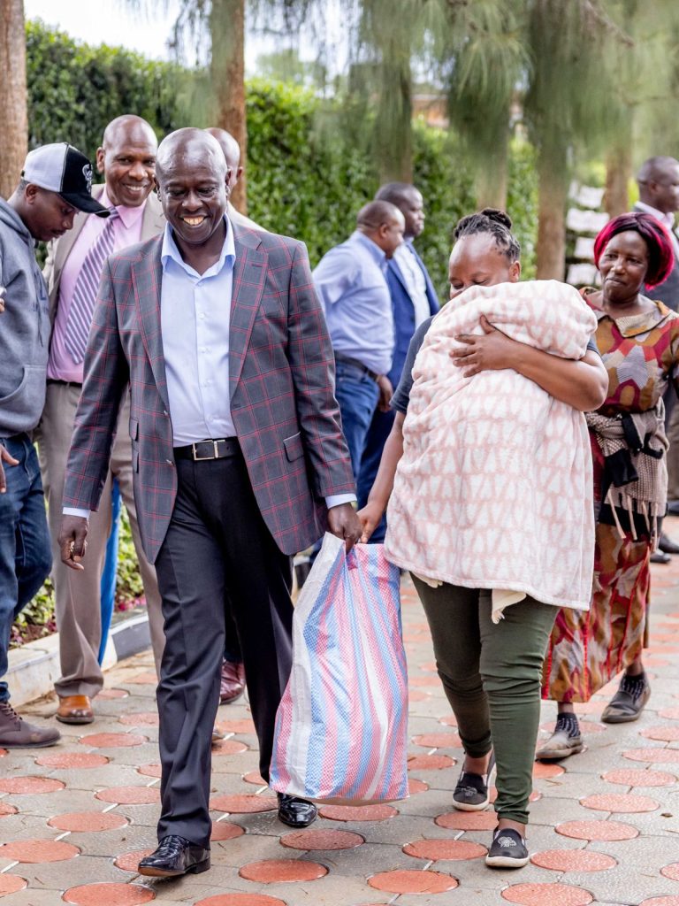 Deputy President Rigathi Gachagua escorting one of his neighbour who visited his Mathira residence on Sunday
