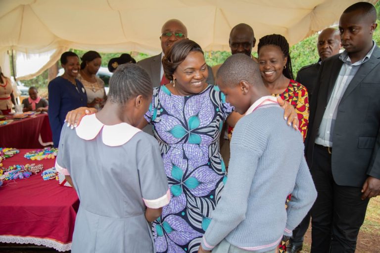 Pastor Dorcas Rigathi speaks to students with mental disabilities at ACK St. Monica School, Embu, on Thursday 18th January 2024