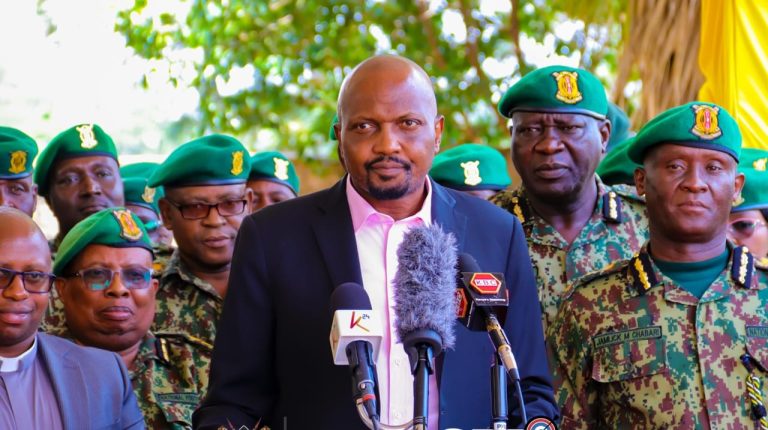 Cabinet Secretary Moses Kuria giving a brief on the NYS recruitment exercise which takes place from today to Friday.