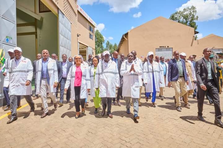 Deputy President Rigathi Gachagua being taken round the Joy Millers plant