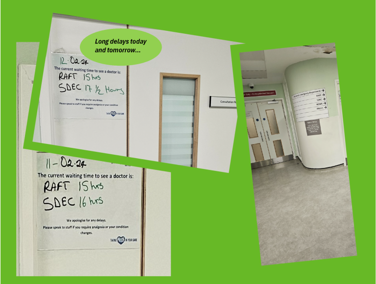 Photo 1 Unacceptable waiting times that distressed many patients at this hospita_,in London. Some had to wait longer than the times on these notices.