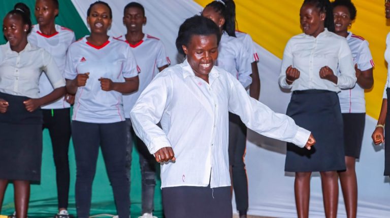 Students from Kaitheri Vocational polytechnic presenting a choral verse during the Kirinyaga polytechnic music festivals.