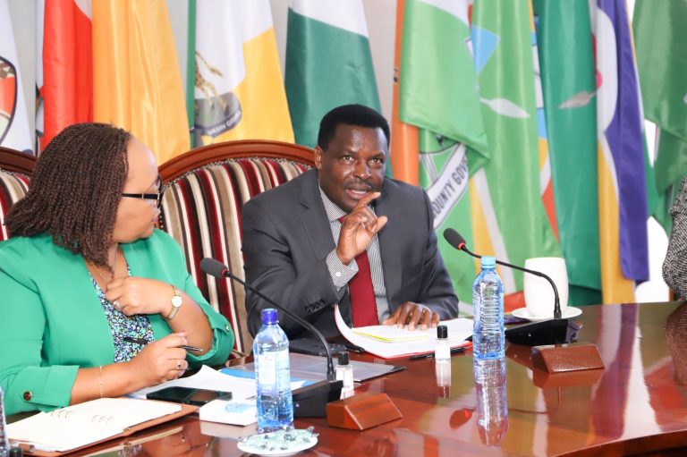 Council of Governors chairperson Ann Waiguru and CoG's Health Committee chairman Muthomi Njuki addressing the media after meeting Health CS Susan Nakhumicha