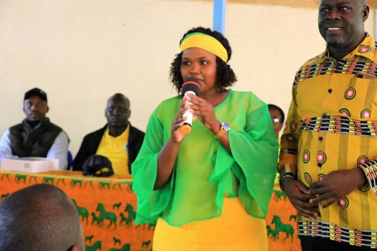Ms Diana Mbuba, Tharaka-Nithi County 2027 elections Women Representative hopeful speaking during UDA grassroot elections sensitisation meeting at Kajuki-Eco-Lodge