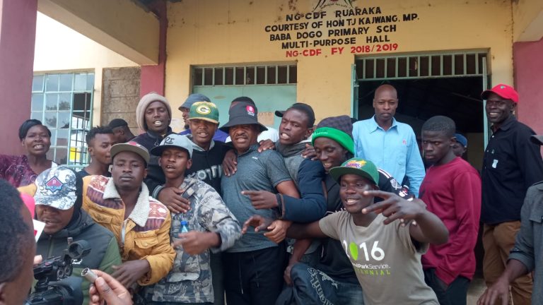 Newly elected UDA Chairman for Ruaraka Constituency the Dr. Boaz Kiprop Cheluget with youths