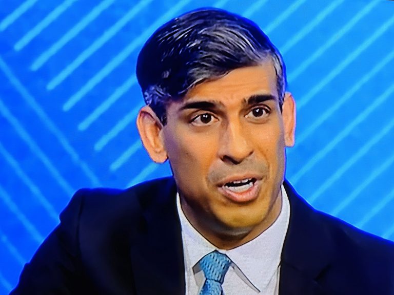 Photo 1 Under pressure.. Prime Minister Rishi Sunak makes a point during the Sky News live debate to explain Conservatiuve Party strategy for the next five years.