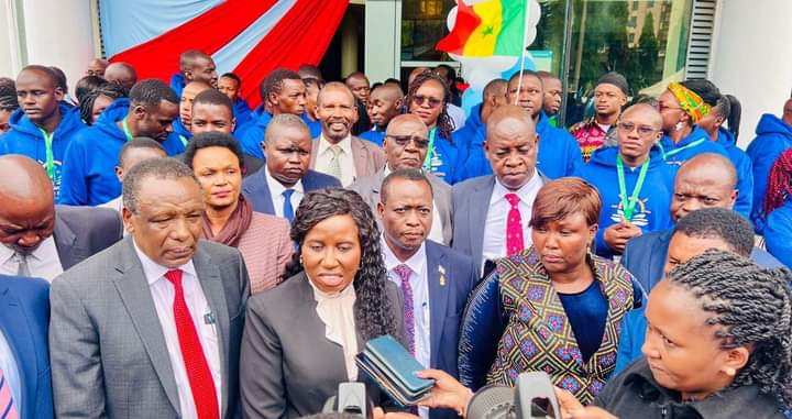 State Department for Higher Education and Research Principal Secretary Beatrice Inyangala addressing journalists in Chuka in the company of other stakeholders