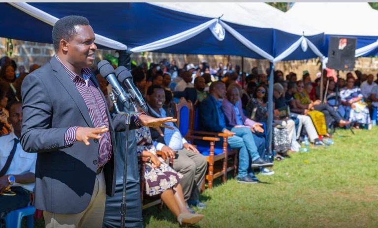 Tharaka-Nithi Governor Muthomi Njuki addressing some of his constituents