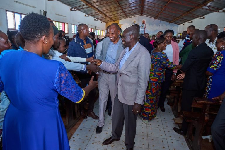 The Deputy President Rigathi Gachagua and Pastor Dorcas Rigathi greet congregants at Our Lady of Visitation Catholic Church, Timau, Buuri Constituency, Meru County