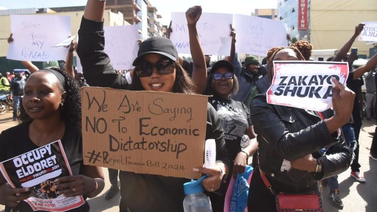Youths demonstrate in Eldoret town, Uasin Gishu, while agitating for rejection of the Finance Bill