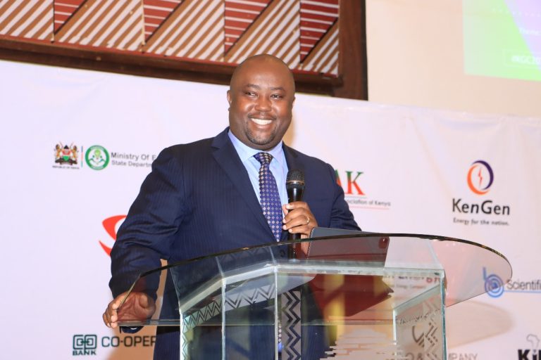 Alex Wachira, Principal Secretary of the State Department for Energy, addressing key stakeholders and delegates,during the ongoing 2024 Kenya Geothermal Congress