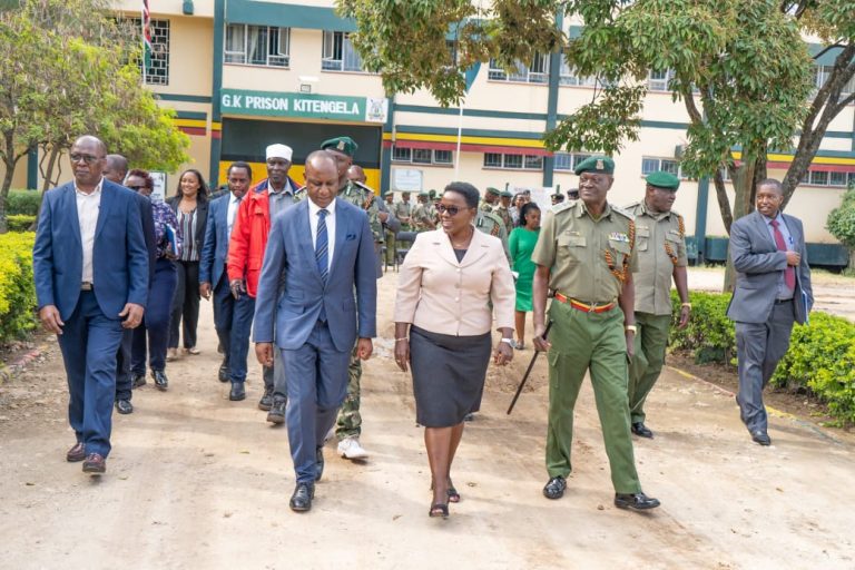 Correctional Services Principal Secretary Dr. Salome Beacco and Livestock Development PS Jonathan Mueke at Kitengela GK Prison