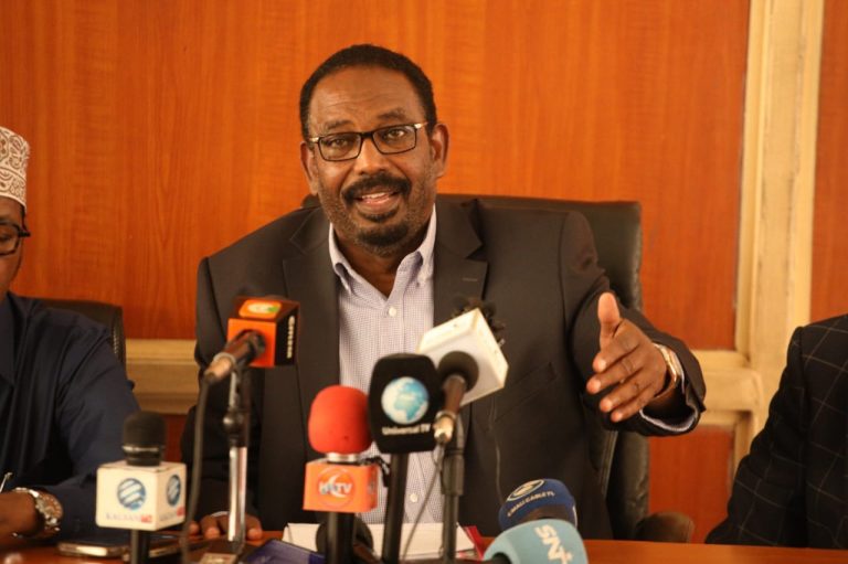 Dadaab MP Farah Maaalim at a past press conference, Otieno and Ogola advocates have filed a petition against his sentiments to the DCI