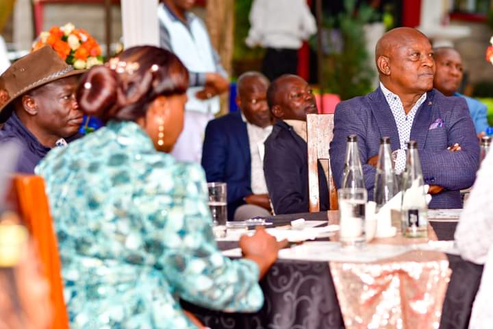 Deputy President Rigathi Gachagua, his spouse Pastor, Nyeri Governor Mutahi Kahiga and other leaders during the Saturday evening ceremony.