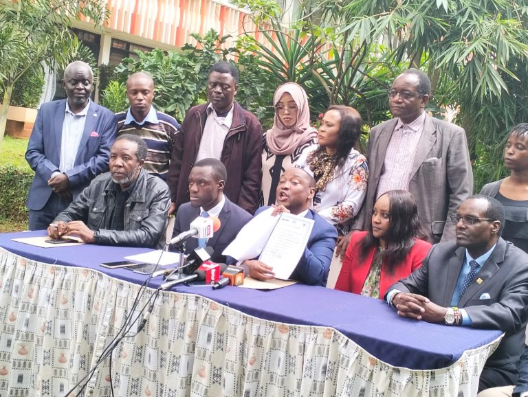 Dr Augustus Kyalo Muli Party leader of the National Liberal Party and the NLP leadership, Addressing the media in Nairobi