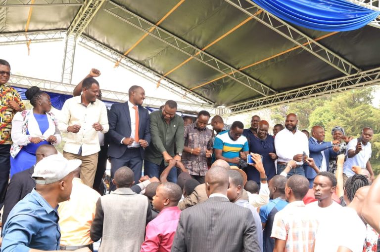 Governor George Natembeya, UDA SG Cleophas Malala, former CS Rashid Echesa among other leaders from Western Region during the Mulembe People's Assembly in Kakamega County on Monday, July 29