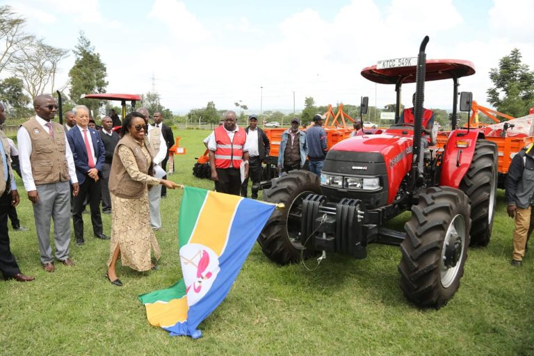 Governor Susan Kihika launching farm machinery to aid in agricultural mechanization.