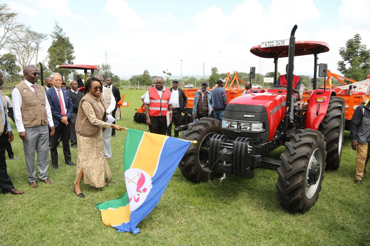Governor Susan Kihika launching farm machinery to aid in agricultural mechanization.