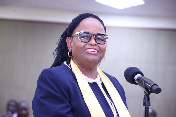 Honorable Chief Justice Martha Koome giving an address about the Judges launch first ever bench book to tackle sex trafficking in Kenya.