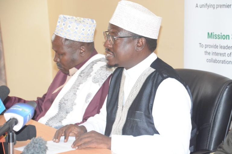 In picture, Alhajji Hassan Ole Naado, The National Chairman Supreme Council of Kenya Muslims during the press briefing