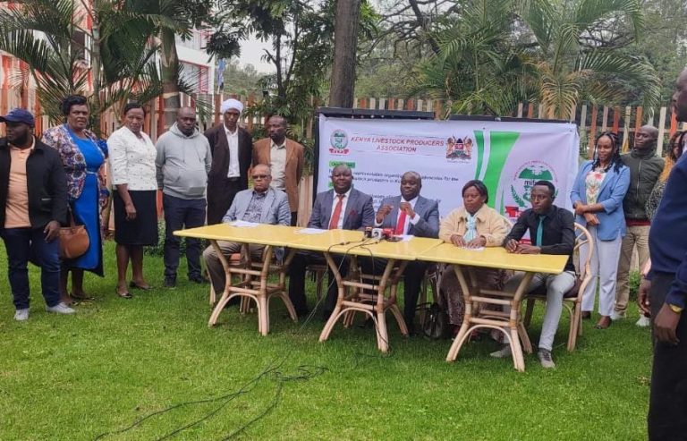 In picture, Members of the Kenya Livestock Association, addressing the media in a joint statement in Nairobi