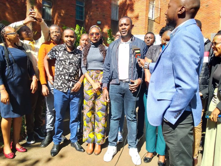 Kidi Mwaga,Inter-Parties Youth Forum leader addressing the press at Ufungamano house on matters of Cabinet Dissolution