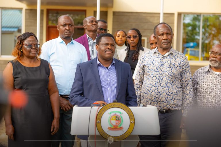 Tharaka-Nithi Governor Muthomi Njuki addressing media at county headquarters Kathwana.