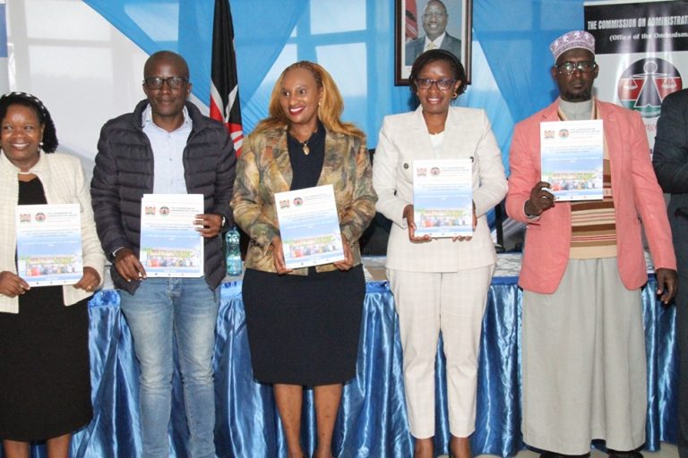 The Chairperson of the Commission on Administrative Justice (Office of the Ombudsman) Florence Kajuju(centre)