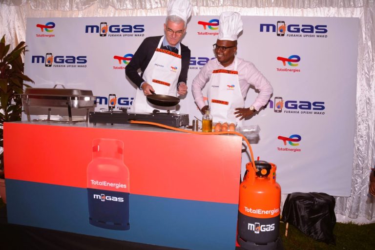 TotalEnergies Marketing Kenya Managing Director Eric Fanchini (left) and M-Gas Chief Executive Officer Martin Kimani