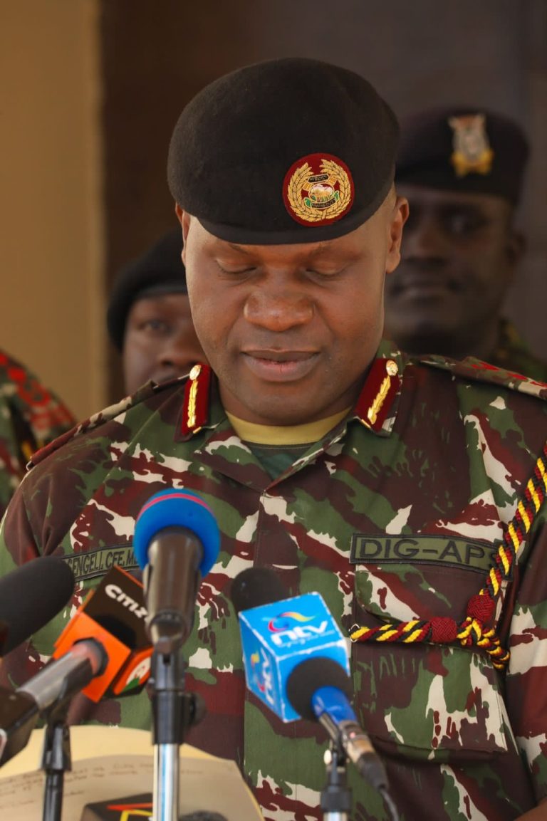 Acting Police IG Gilbert Masengeli addressing the media